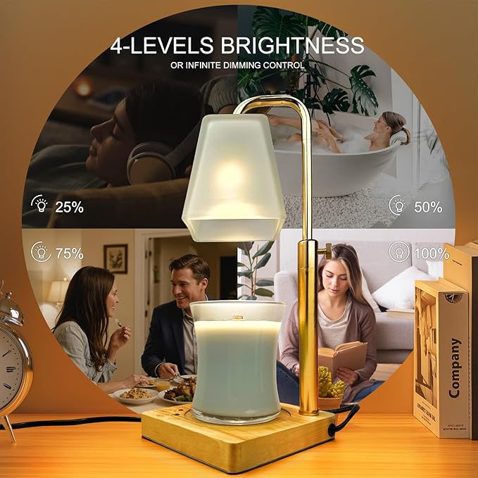 Candle Warmer Lamp with Timer Electric Wax Warmer for Scented Wax Melt Warmer Melter for Jar Candles Touch & Remote Control Dimmable Adjustable Height Gifts for Women 2 Bulbs Frossted Glass