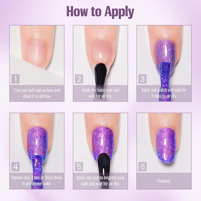 Glitter Nail Polish Blue Purple 15ml, Quick Drying Nail Polish Shimmer Glossy Regular Long-Lasting Air Dry Oil-Base Aurora Nail Art DIY for Ladies