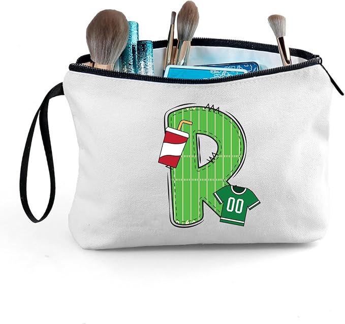 ARIOSEY Football Initial Birthday Graduation Gifts Cosmetic Travel Toiletry Bags Football Accessories Party Favors for Women Girls Daughter Niece Team Coach Friends -R