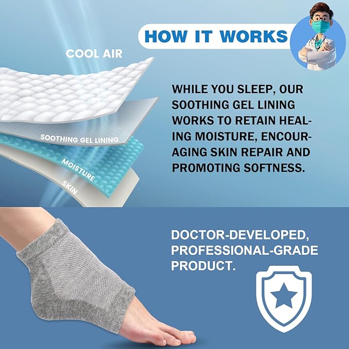 3 Pairs Moisturizing Heel Socks for Cracked Heel Treatment, Foot Care Toeless Socks to Soften and Hydrate Dry Cracked Feet Heels, Cracked Heel Repair Socks, Gel Socks for Dry Cracked Feet