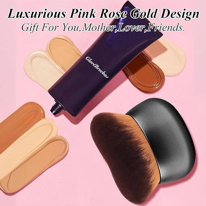 GloréBrochas 75MM Extra Large Self Tanner Kabuki Makeup Brush – Ultra Soft Dense Vegan Bristles for Body Makeup, Bronzer & Foundation–Applies Tanning Mousse, Lotion & Self Tanner–Black, Wet & Dry