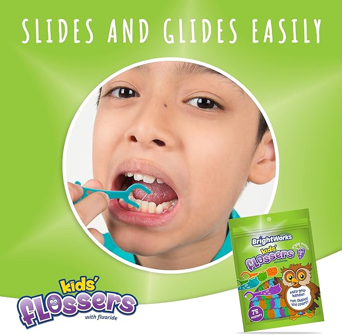 Kids’ Grape-Flavored Dental Flossers, Colorful Animals add Fun to Support Healthy Habits, Easy-Grip Handle and Fluoride-Coated Floss, Pack of 3 x 75 Pieces