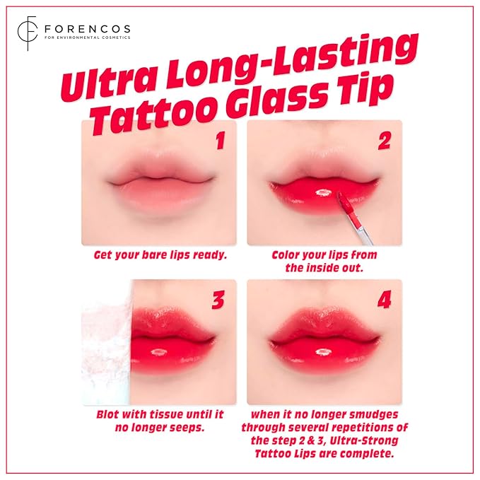 FORENCOS Tattoo Glass Lip Gloss Tint, Korean Glossy Tint/Stain, High Pigmentation, Glasting Shine, Long Lasting, Moisturizing, Lightweight, Non-Sticky Formula (06 FRANC)