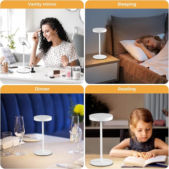 Makeup Mirror with Lights,Rechargeable Mirror with Light and Touch Switch,Vanity Mirror with 3 Color Stepless Light, 360° Rotation, Brightness Adjustable Cosmetic Light up Mirror, Women Gift