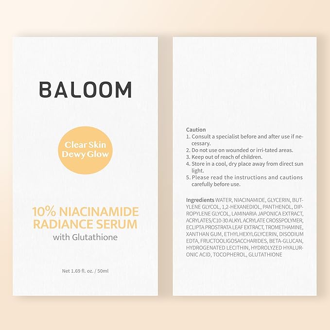 BALOOM 10% Niacinamide Dark Spot Remover For Face – Korean Skin Care for Uneven Tone, Discoloration & Pore Minimizing – Brightening Glutathione Face Serum for Hydration & Glass Skin – 1.69 fl oz
