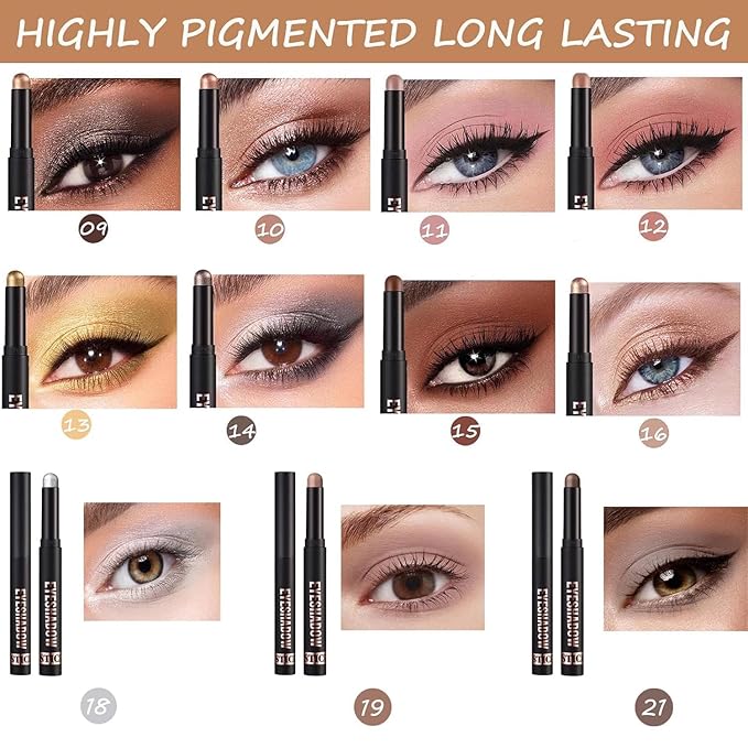 Champagne Shimmer Eyeshadow Stick Makeup,Matte Cream Eye Shadow Pencil,High Pigmented Crease proof Eye Shadow Brightener Stick,Waterproof Long Lasting Eye Highlighter Crayon Eyeliner