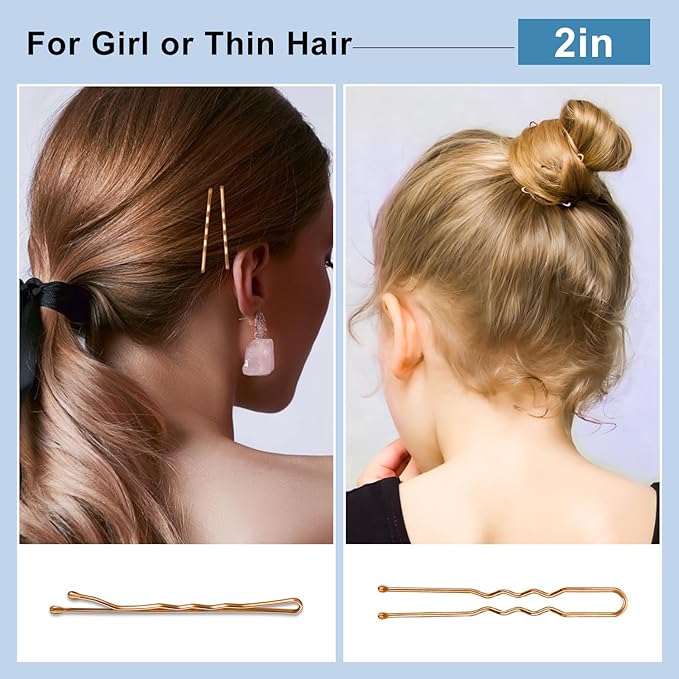 TsMADDTs Hair Pins, 200 pcs Rose Gold Bobby U Shaped Hair Pins for Women Styling, Ballet Bun with Box, 2.4in & 2in