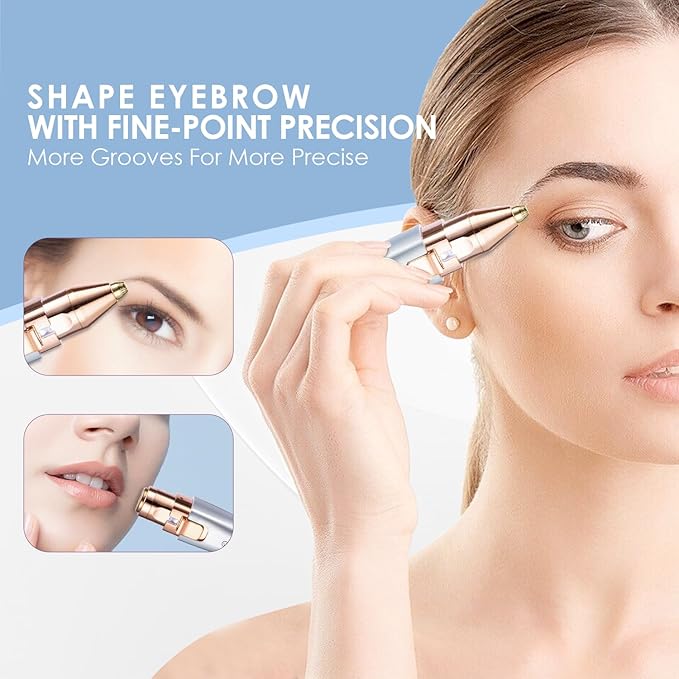 Eyebrow & Facial Trimmer: 2 in1 Rechargeable Facial Hair & Eyebrow Shaver - Painless LED Light (Sky Blue)