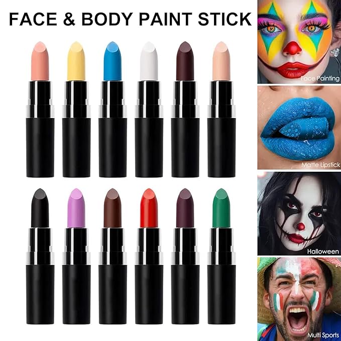 Green Body Paint Stick, Waterproof Face and Body Paint for Halloween Joker Zombie Vampire Skeleton Skull Special Effects Mime Makeup (12# Green)