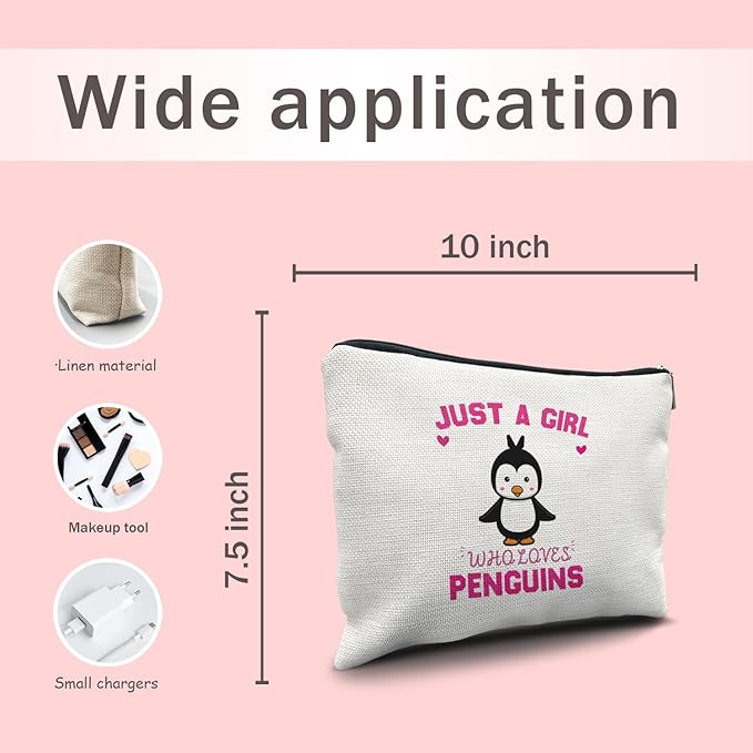 Nogrit Penguin Makeup Bag, Penguin Gifts for Women Girls, Cute Penguin Gifts, Just a Girl Who Loves Penguins Small Makeup Cosmetic Bag for Purse