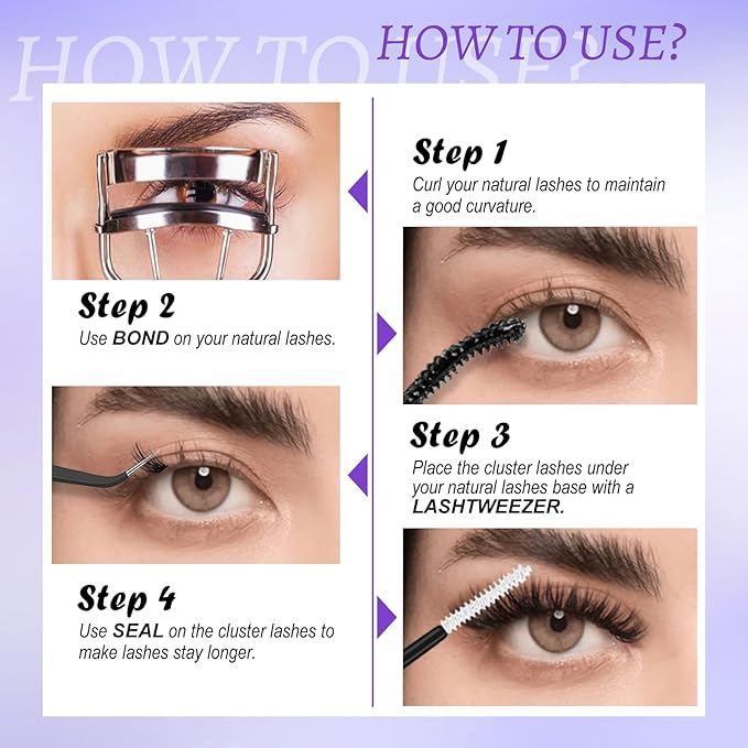Lash Clusters 240 PCS Lash Clusters DIY Lashes Extensions Kit Soft Natural Eyelashes 10-16mm Individual Lashes Super Thin Band Eyelashes with Bond & Seal, Lash Tweezer Kit