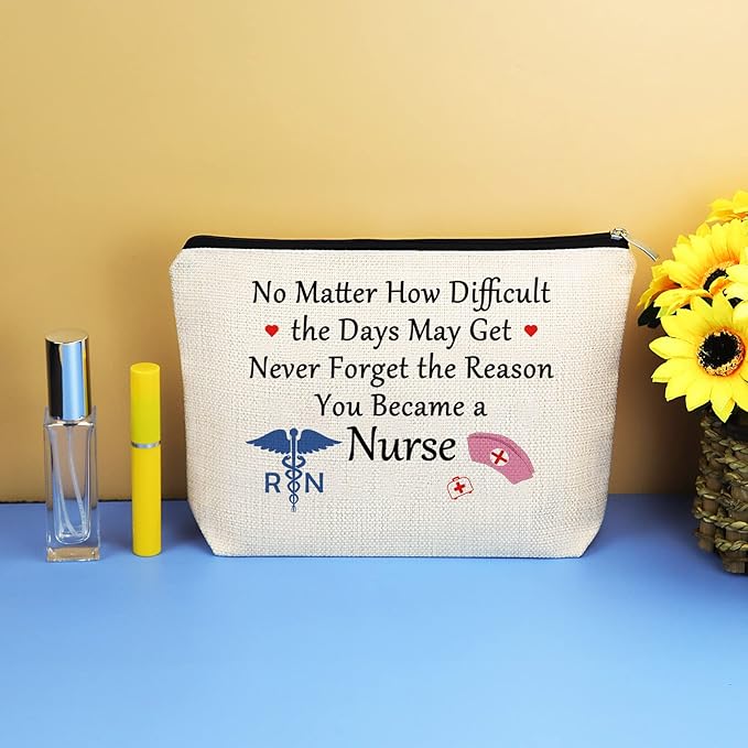 Nurse Gifts Makeup Bag Inspirational Gift for RN Nursing Graduation Cosmetic Bags for Women Future Nurse Encouragement Present Nurses' Week Birthday Present for RN Registered Travel Zipper Pouch
