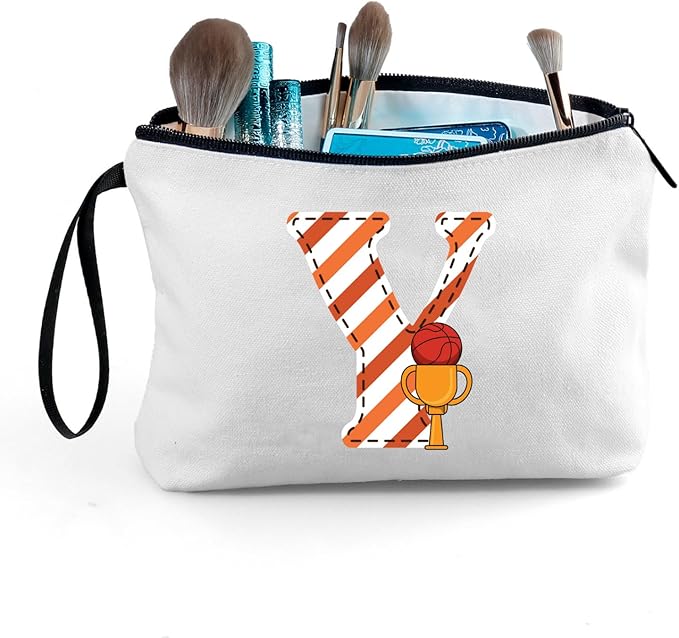 ARIOSEY Basketball Gifts Monogrammed Cosmetic Travel Makeup Bag Basketball Accessories Graduation Birthday Gifts for Girls Coaches Daughters Team Friend Mom Player-Y