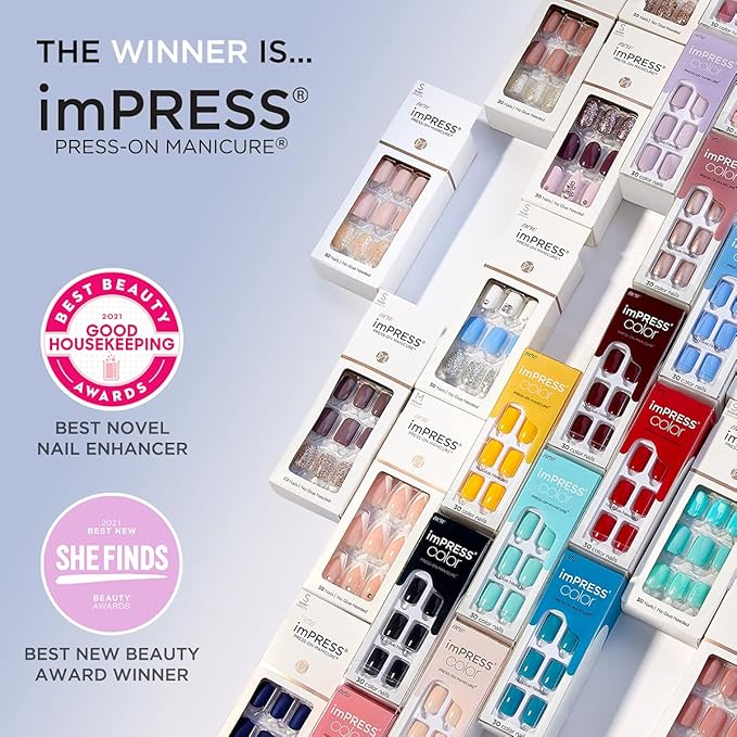 KISS imPRESS No Glue Mani Press On Nails, Design, 'I'd Rather Be', Multicolor, Short Size, Squoval Shape, Includes 30 Nails, Prep Pad, Instructions Sheet, 1 Manicure Stick, 1 Mini File