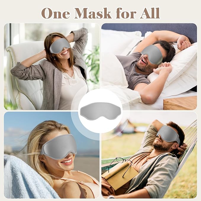 Fygrip 3D Eye Mask Sleep Mask for Men & Women, 100% Pressure-Free & Light Block-Out Eye Mask for Sleep with Easy Adjustable Strap, Night Eye Cover for Travel, Grey