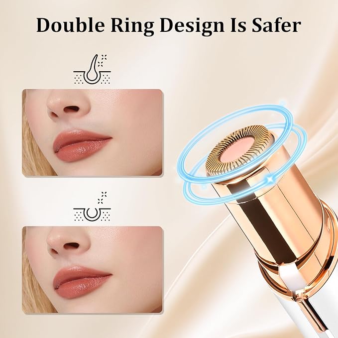 Facial Hair Removal for Women, Electric Painless Rechargeable Facial Hair Remover for Face, Lip, Chin with 2 x Replacement Heads