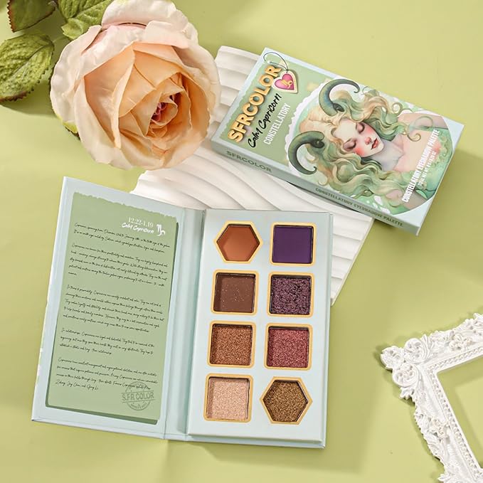 12-Color Zodiac Eyeshadow Palette, Matte Metallic Shimmer Pressed Pigments, Highly Pigmented Makeup Palette for Professional & Daily Eye Makeup (8291 Capricorn)
