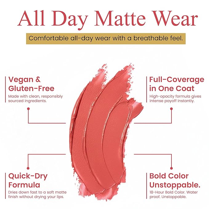 Rougine Liquid Lipstick & Lip Liner Set for Women โ Smooth Matte Boujee Shade, Long-Lasting Waterproof Lipstick, Smudge-Resistant Lip Makeup, Soft Glide Liner โ Vitamin E & Shea Butter