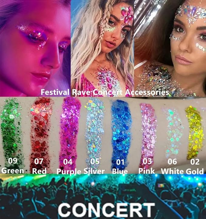 Go Ho Teal Body Glitter Gel,Mermaid Teal Face Glitter Makeup,Holographic Long Lasting Chunky Sequins Glitters for Lip Hair Nails,Festival Accessories,52g