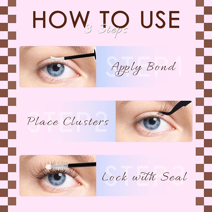 Brown Lash Clusters Kit Velure Lash Extensions Kit Natural Eyelash Clusters Short Lash Cluster 8-14mm Lash Clusters Natural with Invisible Band Individual Lash(Velure-Light Brown)