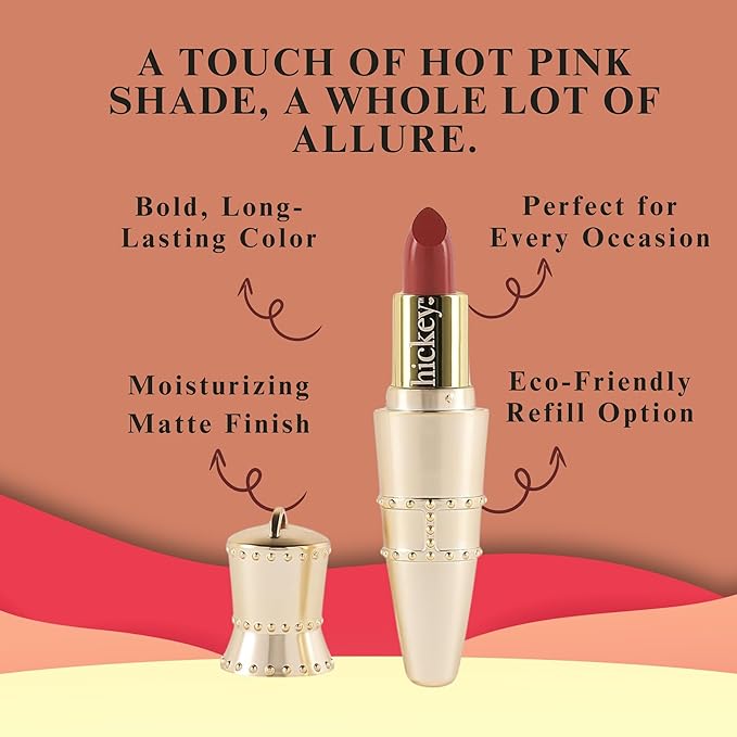 Hickey Lipstick Set, Haute Mess (Terracotta), Refillable Silver Case with Chain, Satin Pouch & Ribbon (Wearable Necklace), Long Lasting Hydrating Velvet Finish Lipstick for Women - Vegan & Gluten-Free