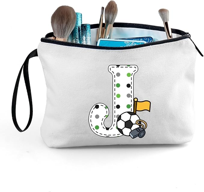 ARIOSEY Soccer Gifts Personalized Soccer Ball Cosmetic Bag for Purse Birthday Inspirational Gifts for Girls Women Team Coach Mom Stuff Travel Organizer-J