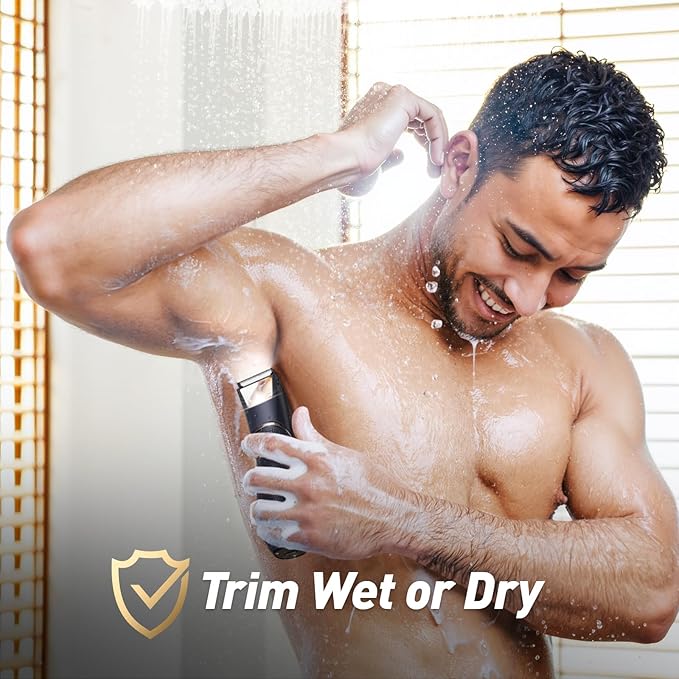 Body Hair Trimmer for Men: Pubic Hair Trimmer with Mirror & LED Light - Electric Ball Shavers with Ceramic Blades & Travel Lock - Body Groomer IPX7 Waterproof Wet/Dry Use for Groin/Legs/Chest