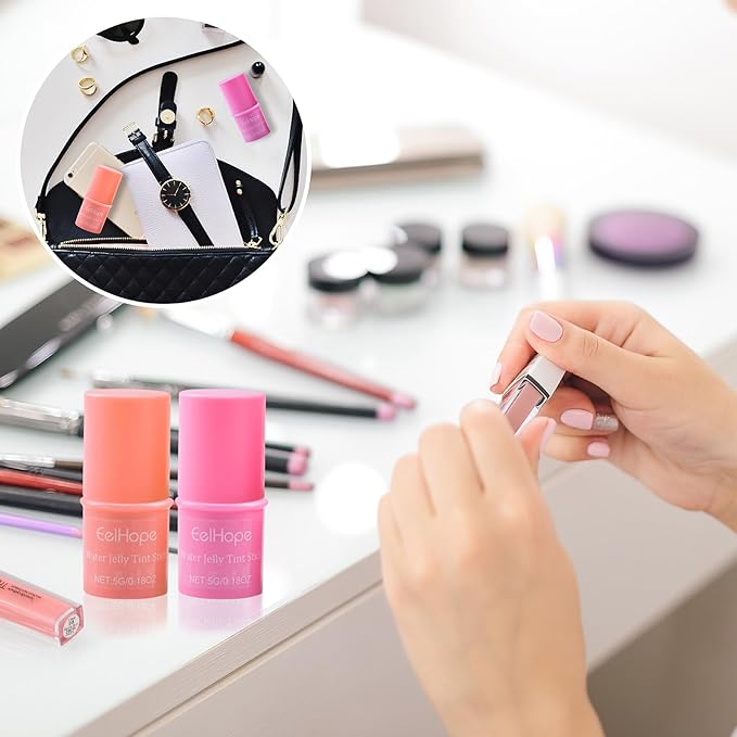 4 PCS Cooling Water Jelly Tint, Makeup Lip Tint Jelly Blush Stick, Jelly Blush Stick Lip Stain, 1,000+ Swipes Per Stick, Vegan, Cruelty Free, Buildable Watercolor Finish (multi-color)