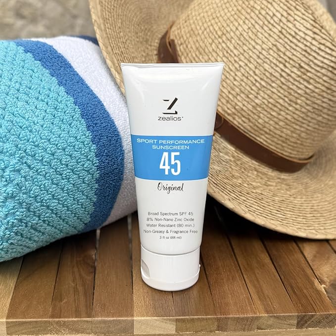 Zealios Sport Performance Original SPF 45 Hybrid Sunscreen 3 oz - Broad Spectrum, Water & Sweat Resistant (80 min) Non-Greasy, 8% Non-Nano Zinc Oxide Lotion for Swimming, Running & Cycling