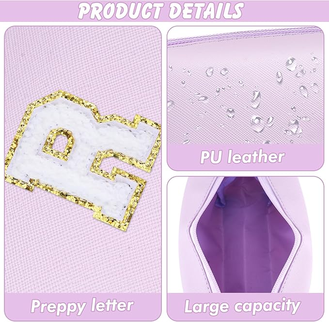 URSKYTOUS Gifts for Girls Initial Makeup Bag Personalized Cosmetic Bag with Zipper Cute Travel Toiletry Bag Waterproof PU Preppy Makeup Pouch Birthday Gift for Teen Girls Women(Purple R)
