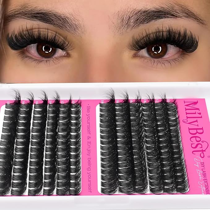 MilyBest Fluffy Lash Clusters Thick 100D 150D Volume Eyelash Clusters 10-18mm Wispy Individual Lashes D Curly Cluster Eyelash Extensions DIY Lash Extension for Beginners