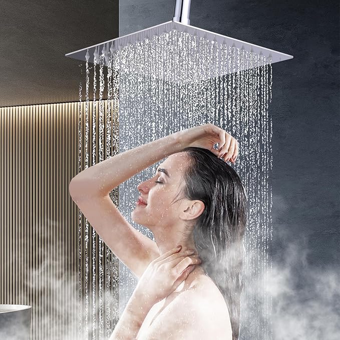 12 Inch Rain Shower Head, High Pressure Stainless Steel Bath Shower, Ultra Thin Rainfall Showerhead Waterfall Body Covering