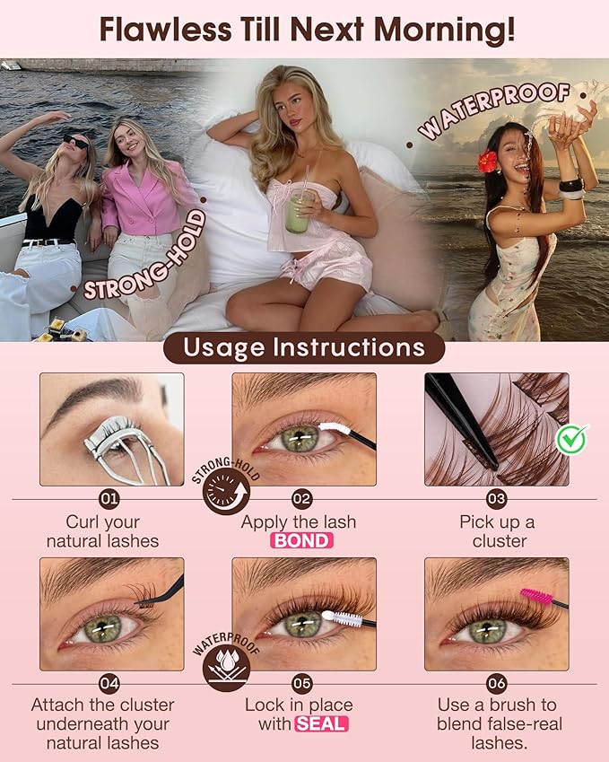 Brown Wispy Lash Clusters Kit Natural Cluster Eyelash Extensions Kit False Eyelashes Clusters Fluffy DIY Individual Lash Extensions Kit C Curl