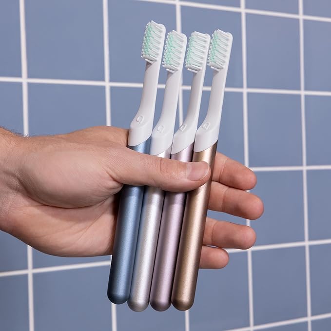 Quip Metal Sonic Electric Toothbrush for Adults - Time Travel & Soft Bristles with Travel Case & Replacement Brush Head - 3 Month Battery Life - Twilight Faded Blue
