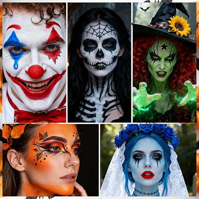 Halloween for Sally& Corpse Bride Makeup Kit, Water-Based Face Paint Set with Blue Face Paint Red Lip Gloss for Avatar Smurf Costume Cosplay, Halloween Cosplay SFX Makeup Set for Party