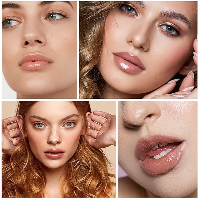 CAHIUYOA Plumping Moisturizing Lip Gloss Lipgloss,Nude Lip Gloss Lip Stain Long Lasting Waterproof,Shine Glossy Liquid Lipstick for Women Girls Lip Makeup Gift - 06