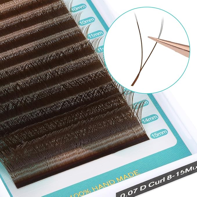 YY Lashes Extensions Premade Fans Pre Fanned Volume Lash Extensions Y Shape Eyelash Extensions (Brown-0.05D 15mm)
