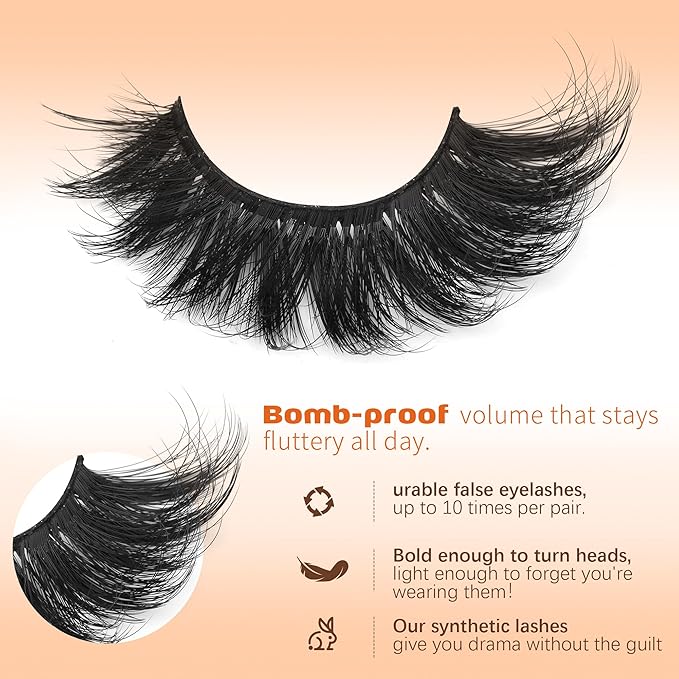 Strip Lashes False Eyelashes Long Volume Fake Eyelashes Wispy Cat Eye Lashes 14 Pairs Dramatic Big Eyelashes Thick Fluttery Faux Mink Lashes