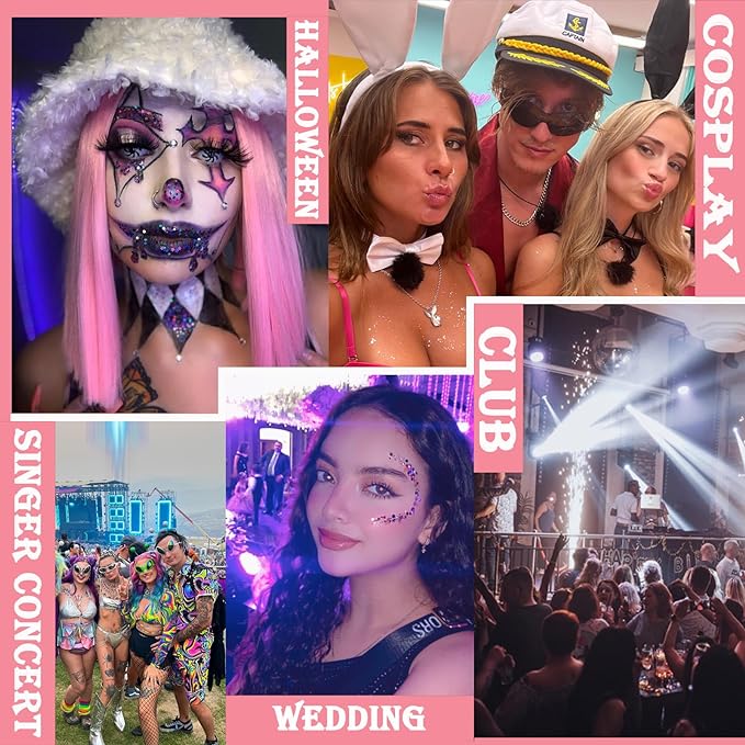 Body Glitter Face Glitter Gel: Singer Concerts Disco Festival Rave Accessories Face Glitter Makeup 250ml Chunky Sequins Mermaid Face Body Hair Glitter Gel (White&Pink&Gold&Green&Red)
