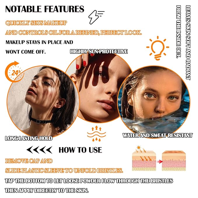 2 Pcs Sunscreen Setting Powder,SPF 50+ PA++++,Oil Control Sunscreen Brush