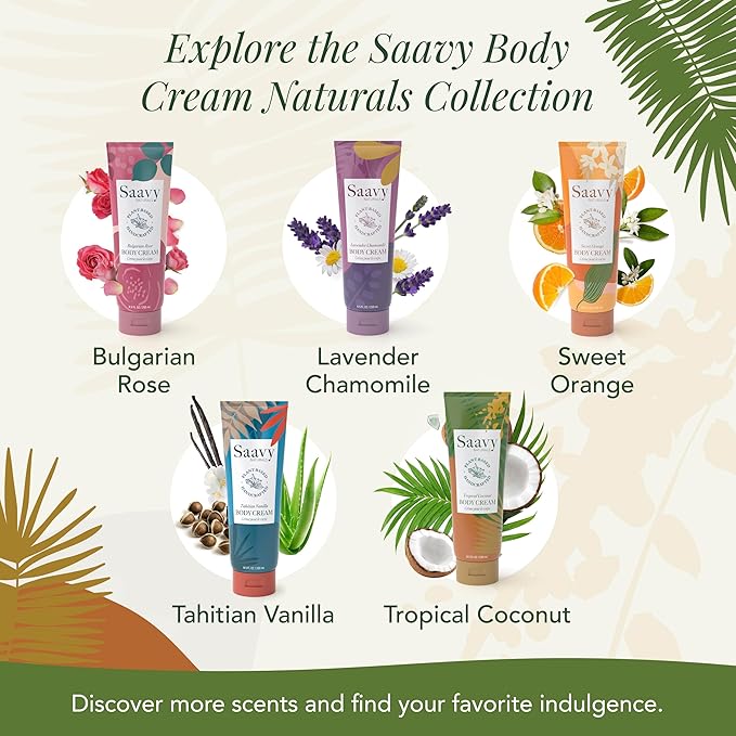 Saavy Naturals Body Cream Tropical Coconut Plant-Based Ingredients| Made In USA | Absorbent Shea Butter Vegan Formula, Thick and Creamy Body Moisturizer, Body Lotion for Dry Skin- 8.5 Fl Oz, 2 Pack