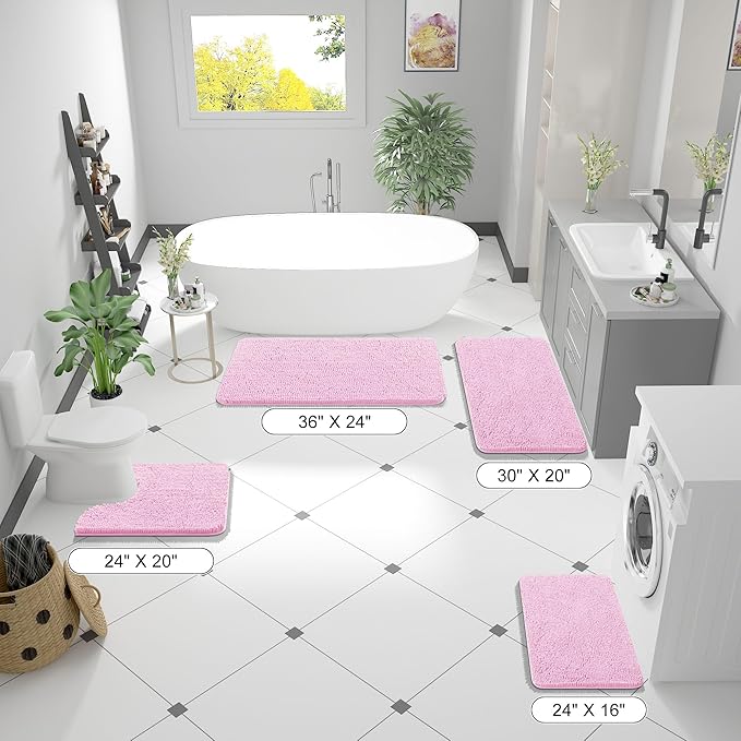 OLANLY Bathroom Rugs 36x24, Extra Soft Absorbent Chenille Bath Rugs, Rubber Backing Quick Dry, Machine Washable Bath Mats for Bathroom Floor, Tub and Shower, Home Decor Accessories, Pink