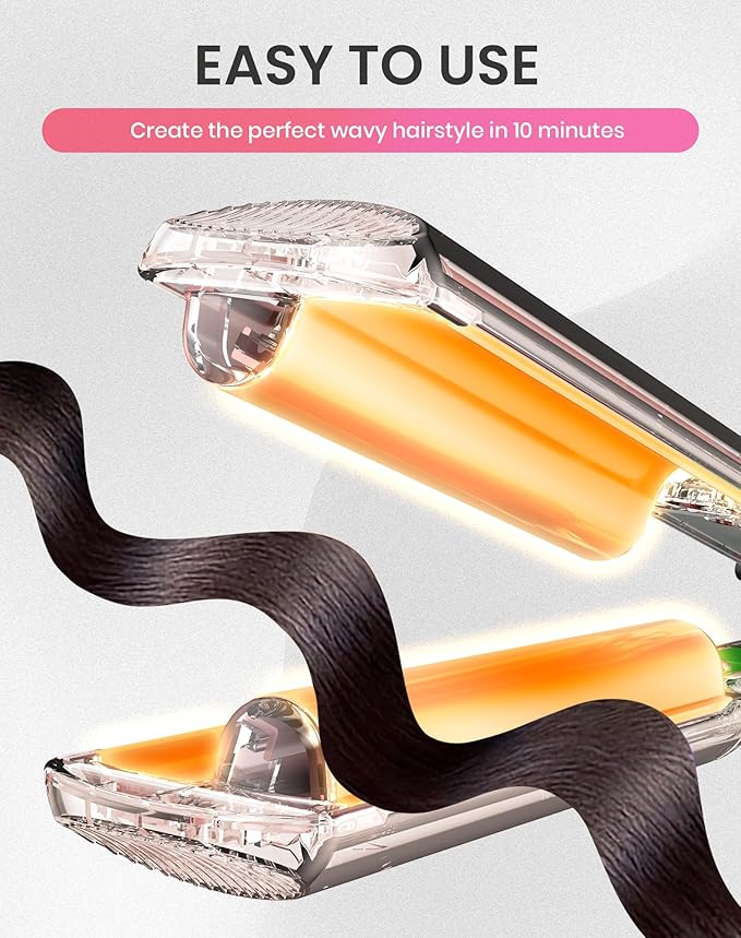 Mini Waver Hair Tool Crimper for Women Short Hair 0.4 inch Travel Double Barrel Small S Waver Ceramic Curling Iron (110-240V) Dual Voltage with 5 Temps, Anti-scalding for Dating, Daily (Black)