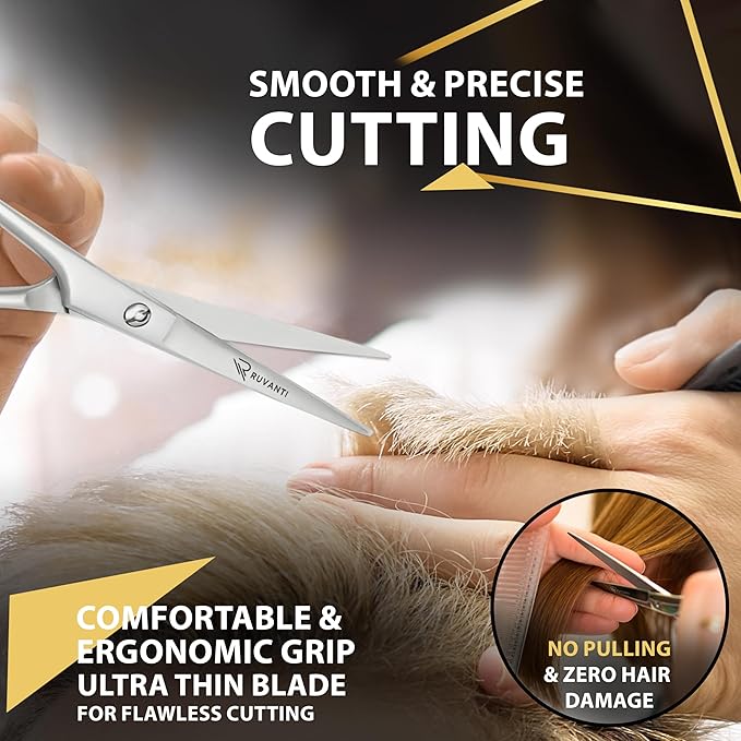 Ruvanti Hair Cutting Scissors - Professional Barber Shears for Salon & Home Use, Sharp Stainless Steel Hair Scissors with Ergonomic Grip, 6.5 Inch Right Handed