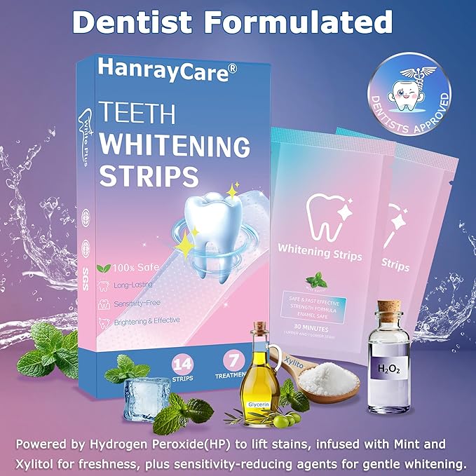 Premium Teeth Whitening Strips, Comfortable Ultra-Thin, No-Residue, Non-Slip, Enamel-Safe, Professional Dentist-Formula for 3X Faster Whitening & Tough Stains Remove | Travel-Friendly
