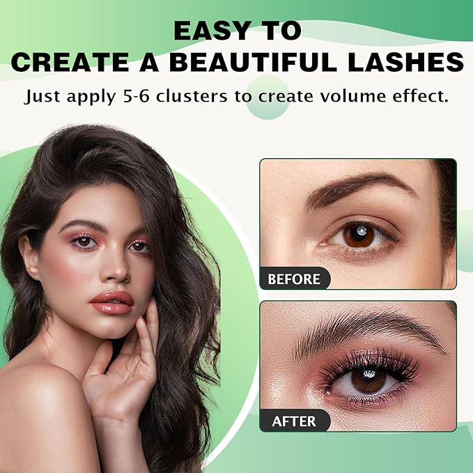 KEYYOU Volume Wispy Lash Extension 96pcs Individual D Curl 16mm Brown Eyelash Clusters Soft&Comfortable Easy DIY at Home