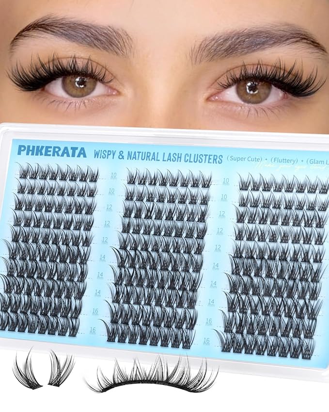 Eyelash Clusters Natural Lash Clusters Eyelash Extensions 240Pcs Wispy Cluster Lashes 10-16mm Lash Extension DIY Soft C Curly Individual Lashes with Thin Lash Band