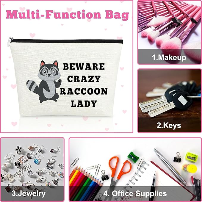 Mxrymvu Raccoon Gifts: Makeup Bag & Travel Cosmetic Bag for Women & Girls - Funny Raccoon Themed Gifts for Animal Lovers