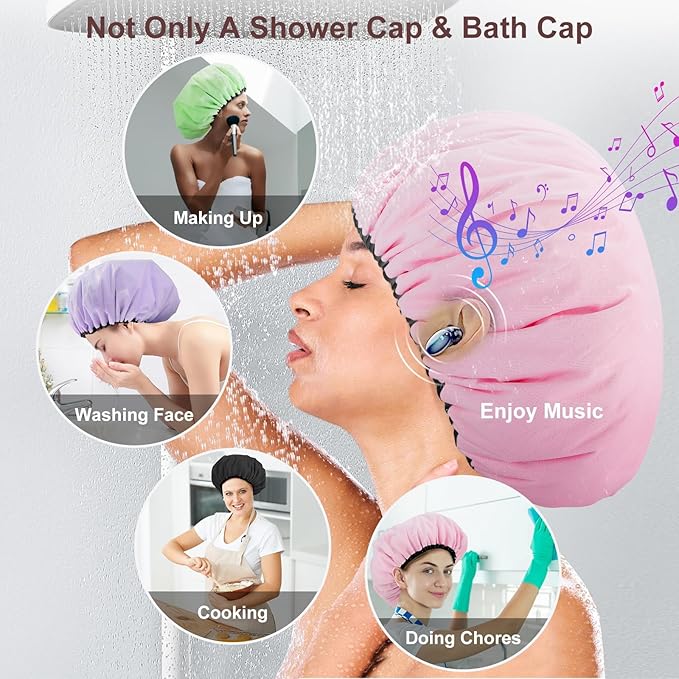 2 Pcs 16.5"Jumbo Adjustable Terry Cloth Lined Shower Caps for Long Hair & Braids, Extra Large Dual Waterproof Hair Cap for Women & Men, Reusable XXL for Dreadlocks, Locs