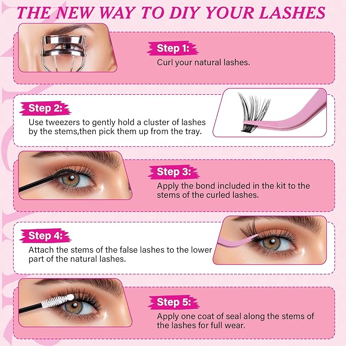 DIY Lash Extension Kit 280Pcs Individual Eyelash Extension Kit 30D40D 0.07D Curl 9-16MIX Lash Clusters Kit with Lash Glue Remover Applicator Easy to Use for Beginners
